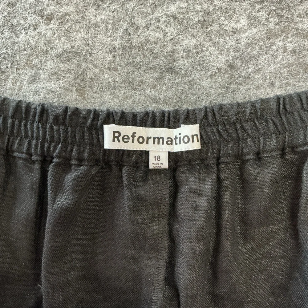 Reformation Onla Wide Leg Linen Elegant Black Pants With Lace Trim Size 18